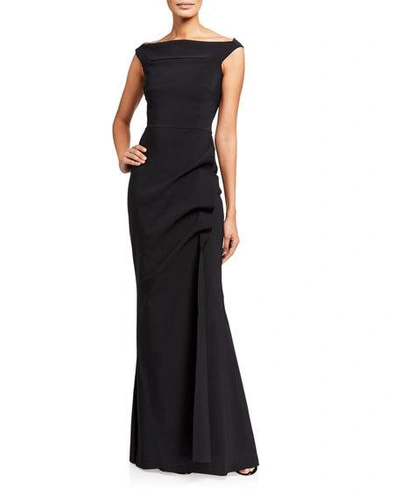 Chiara Boni La Petite Robe Melania Off-the-shoulder Cap-sleeve Shirred-skirt Gown In Black