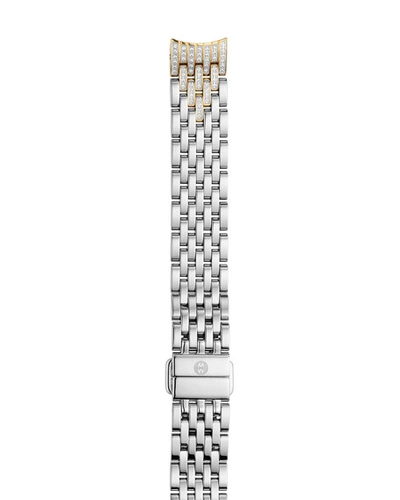 Michele 14mm Sidney Classic 7-link Taper Two-tone Bracelet W/ Diamonds In Silver/ Gold