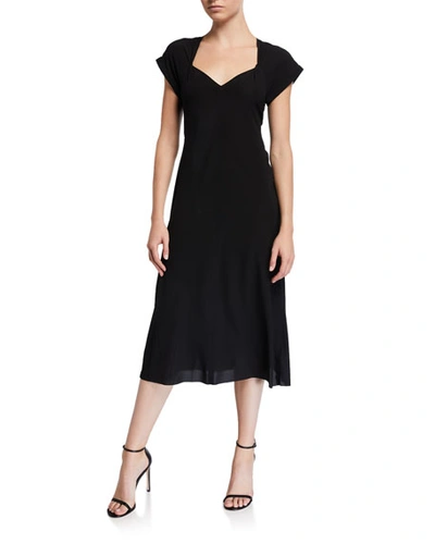 Rag & Bone Danise Gathered Short-sleeve Midi Dress In Blk