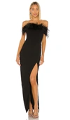 Likely Desi Strapless Column Gown With Feathers In Black