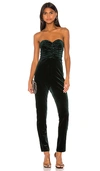 Superdown Angelina Ruched Strapless Jumpsuit In Green