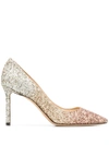 Jimmy Choo Romy 85mm Glitter Pumps In Silver,gold