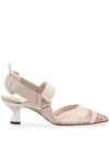 Fendi Black Leather And Mesh Slingbacks With Medium Heel In Multicolor