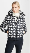 Perfect Moment Super Star Hooded Houndstooth Quilted Down Ski Jacket In Black
