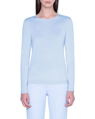 Akris Cashmere-silk Crewneck Sweater In Light Blue