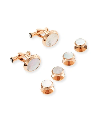 Montblanc Men's Rose Gold Mother-of-pearl Stud & Cufflink Set In White