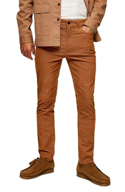 Topman Microcord Skinny Fit Pants In Rust