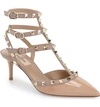 Valentino Garavani Rockstud Pointy Toe Pump In Beige Patent