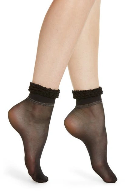 Pretty Polly Frilly Cuff Shimmer Ankle Socks In Black/ Silver