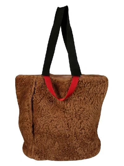 Plan C Fur Applique Shopper Bag In Caramel