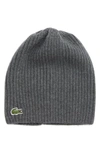 Lacoste Rib Knit Wool Beanie - Green In Sinople