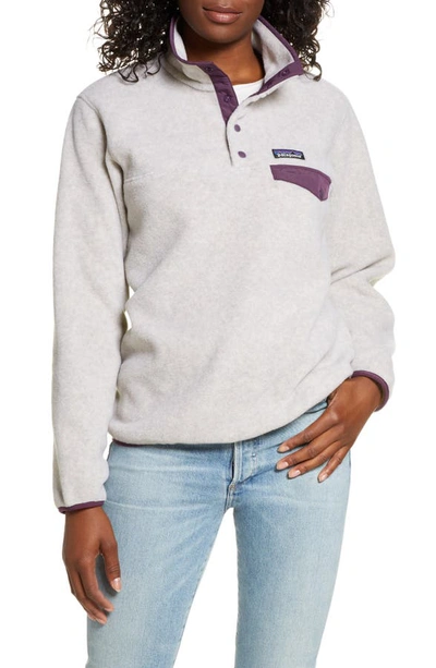 Patagonia Synchilla Snap-t Recycled Fleece Pullover In Oatmeal Heather W/ Deep Plum