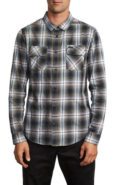 Rvca Hostile Plaid Button-up Flannel Shirt In Olive