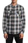 RVCA HOSTILE PLAID BUTTON-UP FLANNEL SHIRT,M556WRHO