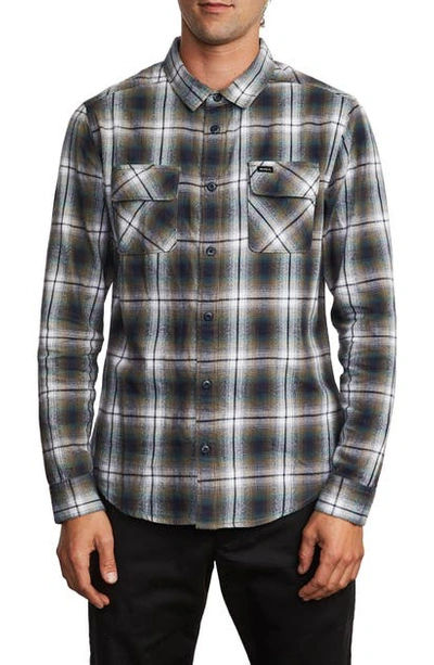 Rvca Hostile Plaid Button-up Flannel Shirt In Blue