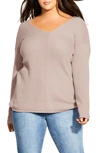 City Chic V-neck Sweater In Stone