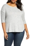 Bobeau Renee Cozy Rib Contrast Detail Top In Heather Grey