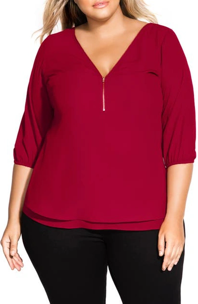 City Chic Sexy Fling Zip Front Top In Currant