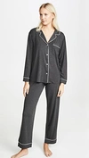 Eberjey Gisele Long Pj Set In Charcoal Heather/sorbet Pink