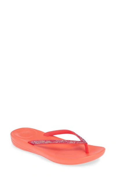 Fitflop Iqushion(tm) Splash Crystal Flip Flop In Hot Coral