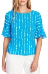 Vince Camuto Stripe Flutter Sleeve Top In Lagoon