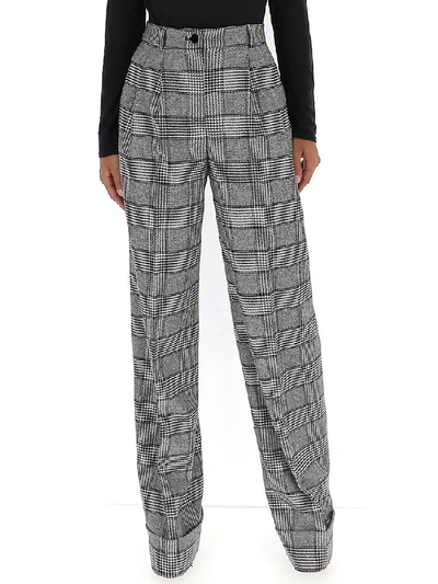 Dolce & Gabbana Checked Wide Leg Pants In Grey