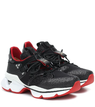 Christian Louboutin Red Runner Donna Glitter Trainers In Black