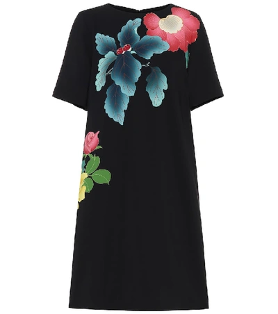 Etro Japanese Floral-print Short-sleeve Dress In Black