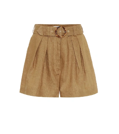 Zimmermann Belted Box-pleated Shorts In Khaki
