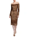 Dolce & Gabbana Off The Shoulder Leopard Print Long Sleeve Wool Dress In Leopard