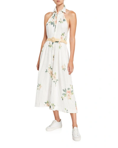 Zimmermann Kirra Halterneck Floral-print Linen Dress In Multi