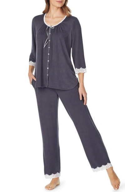 Eileen West Button Front Knit Pajamas In Solid Charcoal