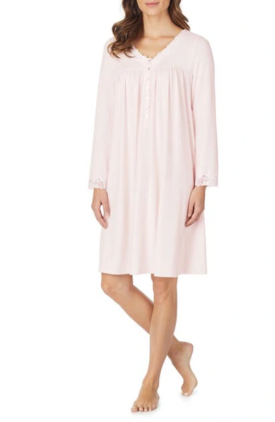 Eileen West Sweater-knit Lace-trim Nightgown In Rose