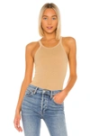 Re/done Ribbed Scoop-neck Fitted Tank In Sand