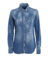 Dsquared2 Distressed-effect Button-down Denim Shirt In Blue