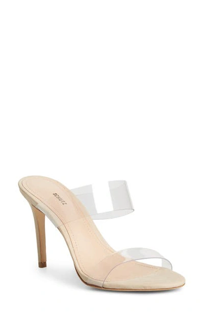 Schutz Ariella Strappy See-through Vinyl Slide High-heel Sandals In Eggshell