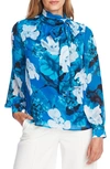 Vince Camuto Melody Floral Tie Neck Long Sleeve Chiffon Blouse In Lagoon