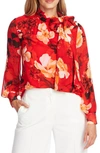 VINCE CAMUTO MELODY FLORAL TIE NECK LONG SLEEVE CHIFFON BLOUSE,9169087