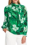 VINCE CAMUTO MELODY FLORAL TIE NECK LONG SLEEVE CHIFFON BLOUSE,9169087