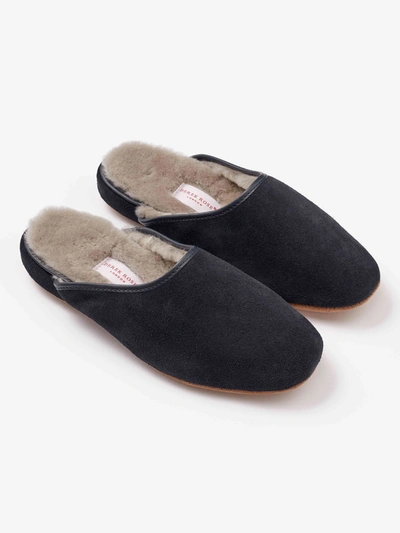 Derek Rose Women's Mule Slippers Imogen Suede Sheepskin Navy