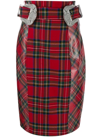 Philipp Plein Tartan Pencil Skirt In Red