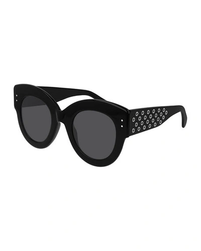 Alaïa Round Studded Acetate Sunglasses In Black