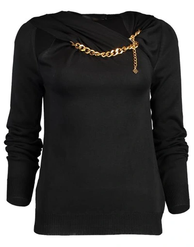 Oscar De La Renta Gold Chain Necklace Knit Sweater In Black