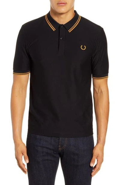 Fred Perry Stripe-trim Logo Polo Shirt In Black