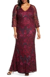 JS COLLECTIONS BELL SLEEVE BEAD & SOUTACHE GOWN,866468W