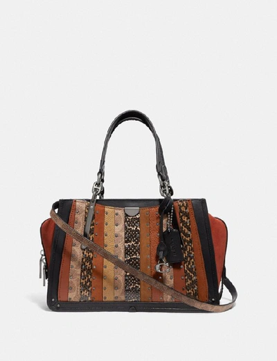 Coach Dreamer With Signature Canvas Patchwork Stripes And Snakeskin Detail - Women's In Pewter/tan Black Multi