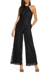 JULIA JORDAN WIDE LEG LACE HALTER JUMPSUIT,JJ37660