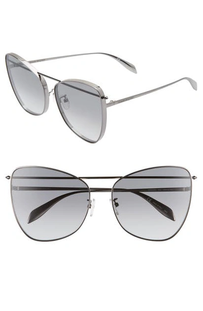 Alexander Mcqueen 63mm Cat Eye Sunglasses In Dark Ruthenium/ Grey Gradient