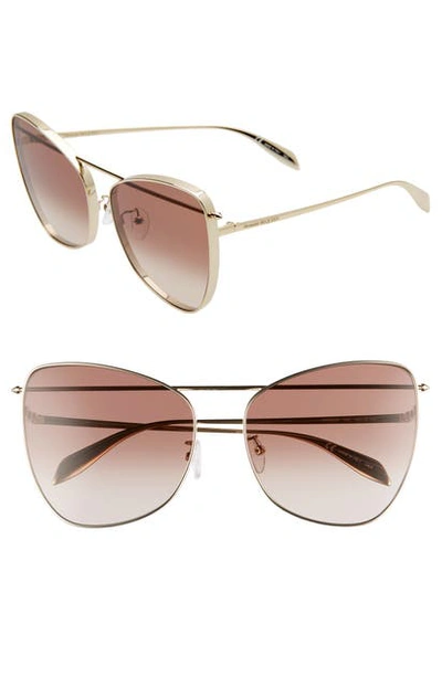 Alexander Mcqueen 63mm Cat Eye Sunglasses In Light Gold/ Brown Gradient
