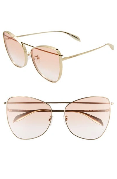 Alexander Mcqueen 63mm Cat Eye Sunglasses In Rose Gold/ Orange Gradient
